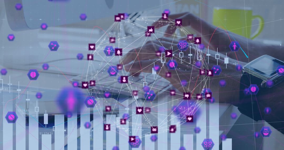 Digital Network Interface and Stock Data on Laptop