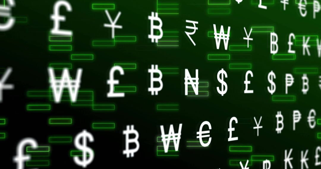 Glowing Currency Symbols on Digital Grid for Financial Data