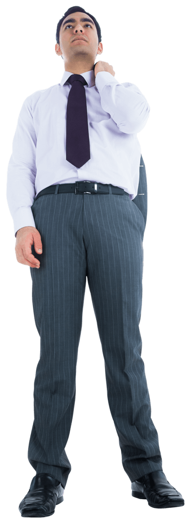 Caucasian Businessman Looking Up Isolated on Transparent Background