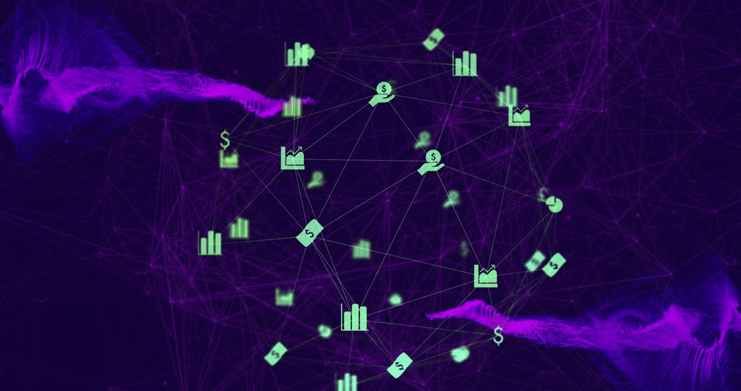 Digital Network of Global Finance Symbols on Dark Background