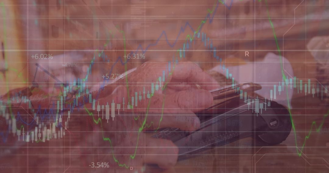 Diverse People Using Smartphones with Financial Data Overlay