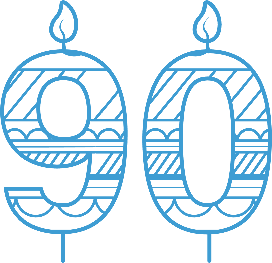 Birthday Celebration Candles on Transparent Background: Number 90