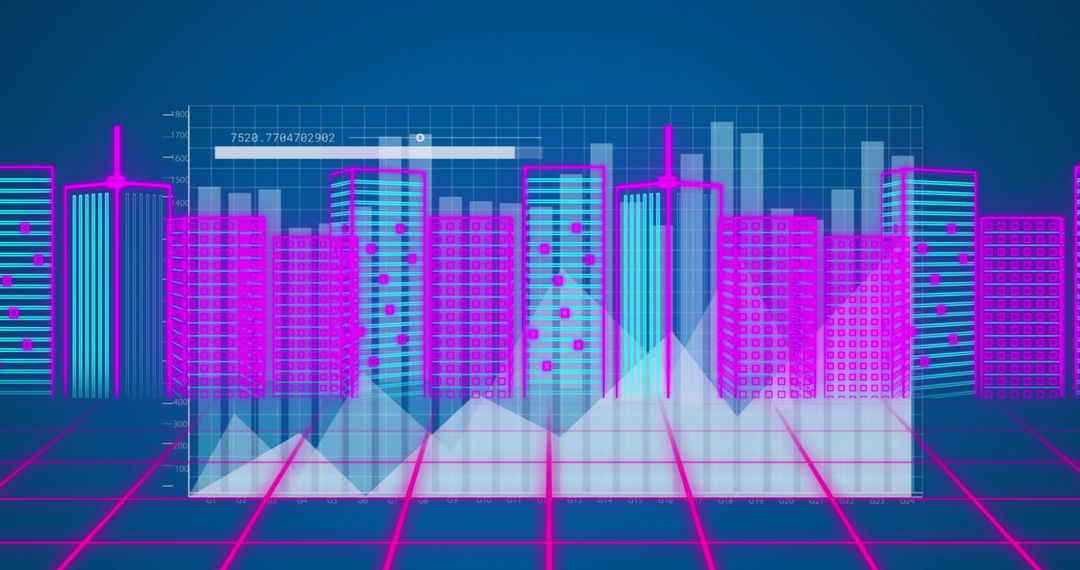 Futuristic Digital Cityscape with Data Graph Overlay