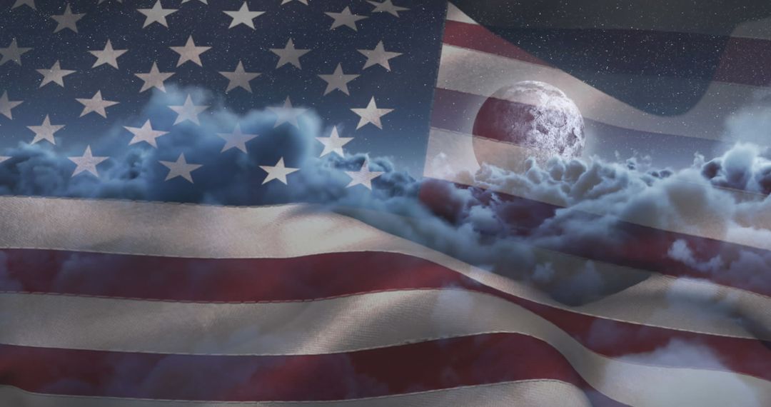 American Flag Over Moonlit Clouds Symbolizing Space Exploration