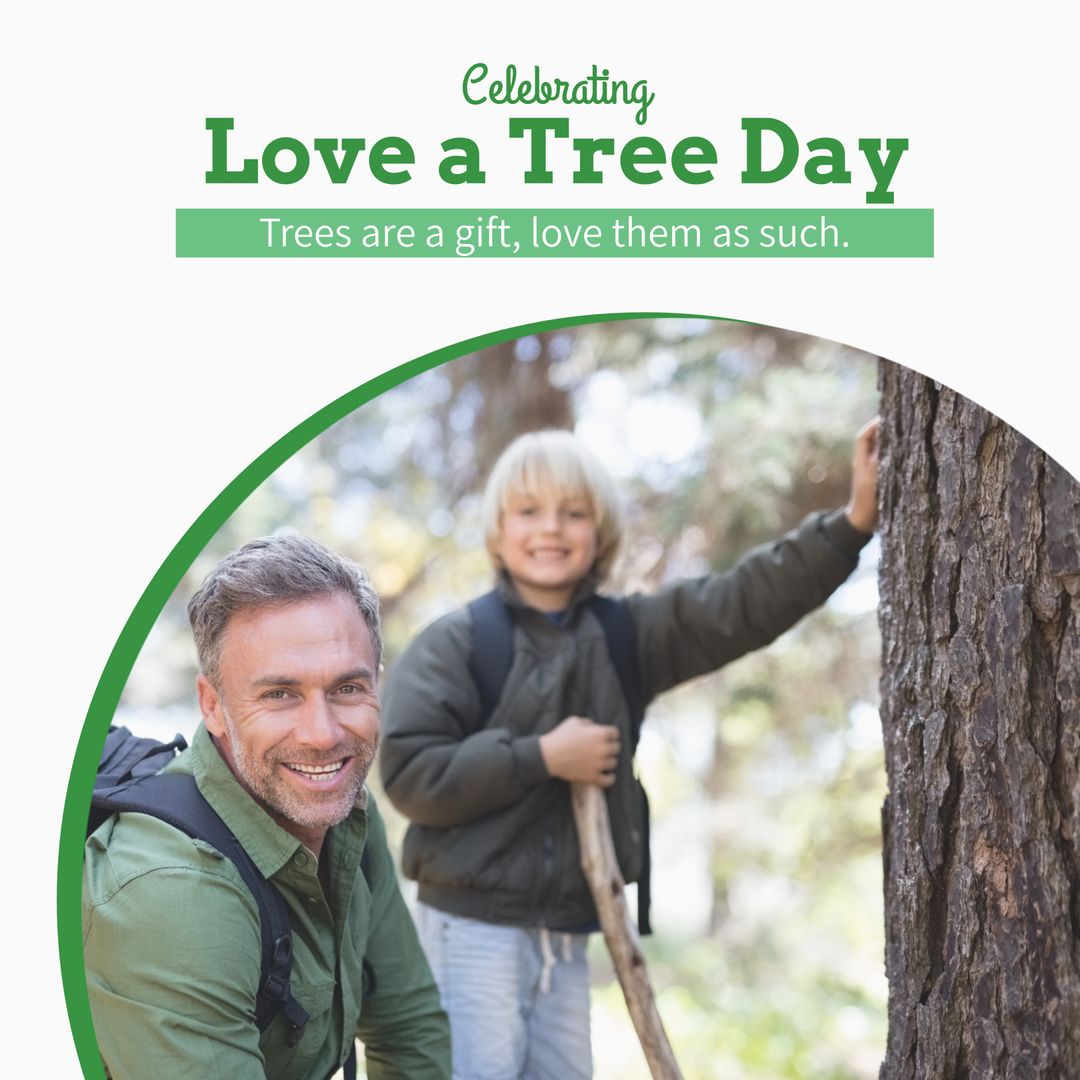 Father and Son Celebrating Love a Tree Day in Forest
