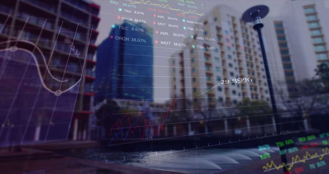 Digital Stock Data Overlay on Modern Urban Cityscape