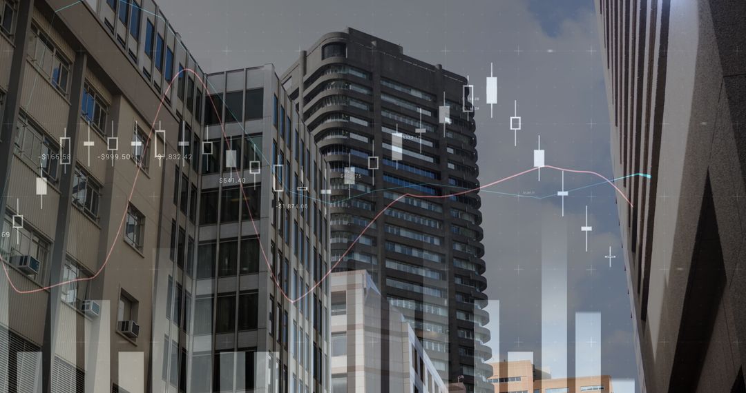 Overlay of Financial Charts on Urban Architectural Skyline
