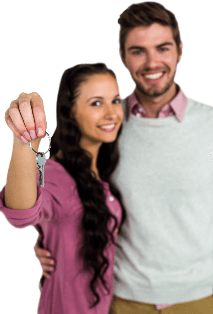 Transparent Background Cheerful Couple Holding Keys