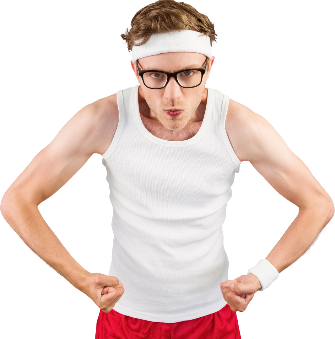 Geeky Hipster Wearing Tank Top Posing in Sportswear Isolated Transparent - Download Free Stock Images Pikwizard.com