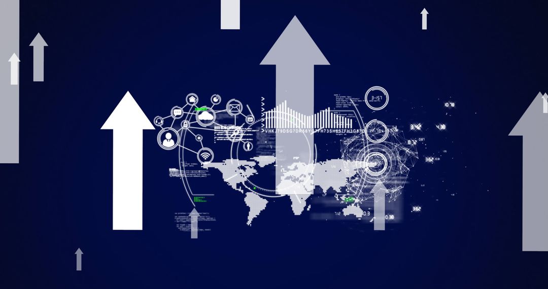 Global data processing with technology visuals and rising arrows