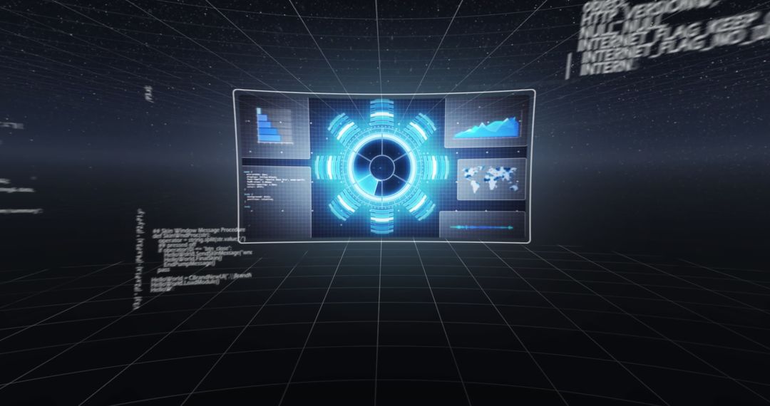 Futuristic Digital Interface with Data and Charts