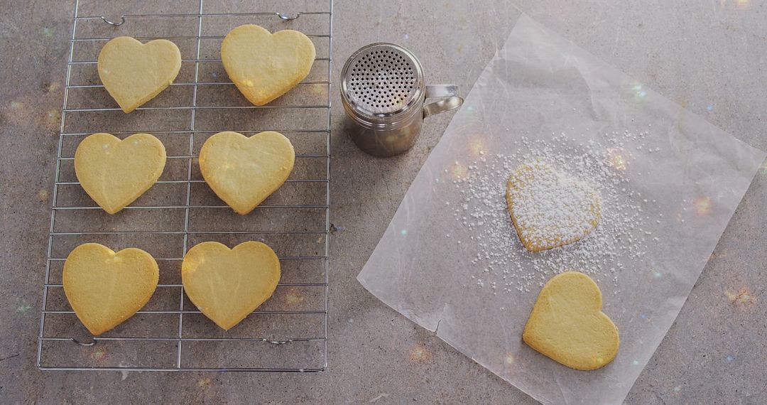 Freshly Baked Heart Cookies with Powdered Sugar