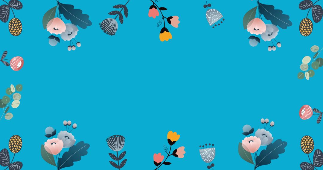 Floral Pattern with Motion on Blue Background Featuring Copy Space