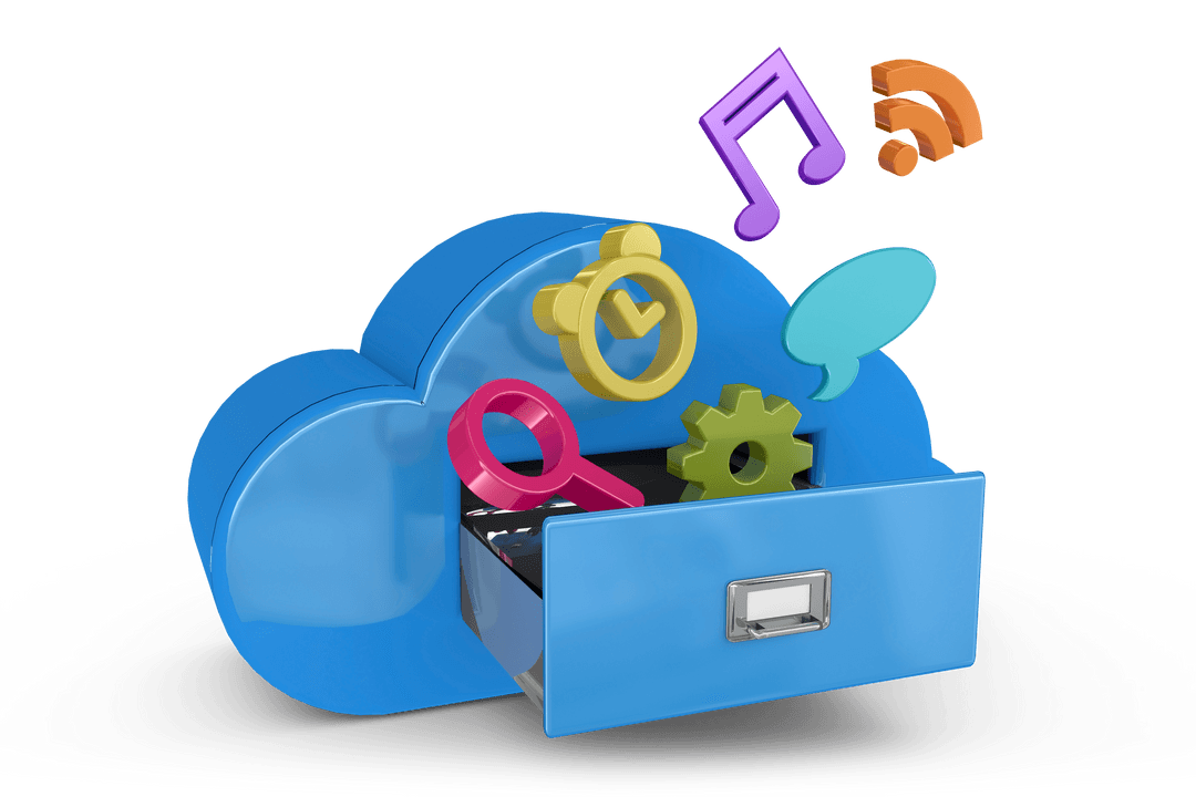 Digital Cloud with Media Icons on Transparent Background