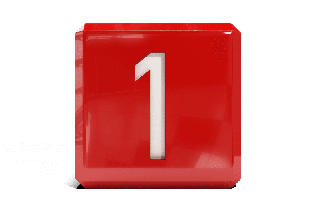 Digital Red Number One on Transparent Background