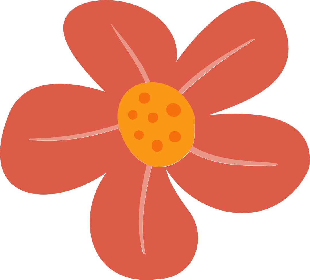 Coral-Red Petaled Flower Graphic with Transparent Background