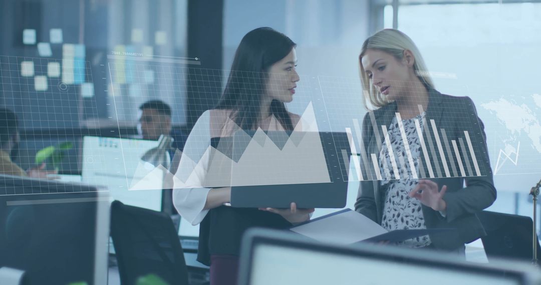 Colleagues Analyzing Financial Data with Digital Interface