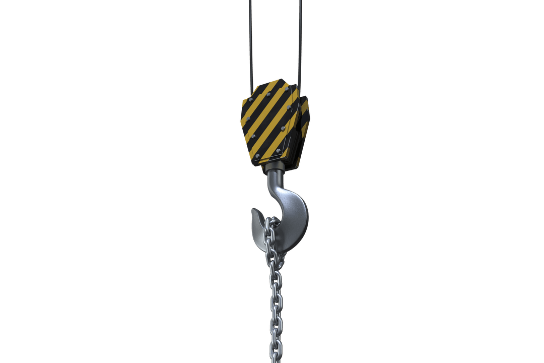 Transparent Studio Shoot of Industrial Crane Hook with Chain