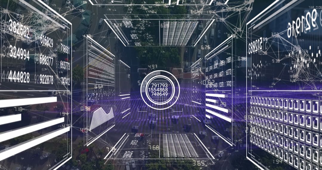 Futuristic Data Connection Network with Digital Screens