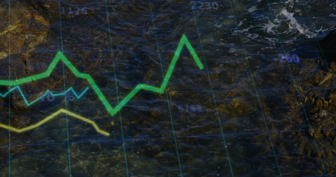 Maritime Financial Data Visualization Concept with Line Graphs and Sea