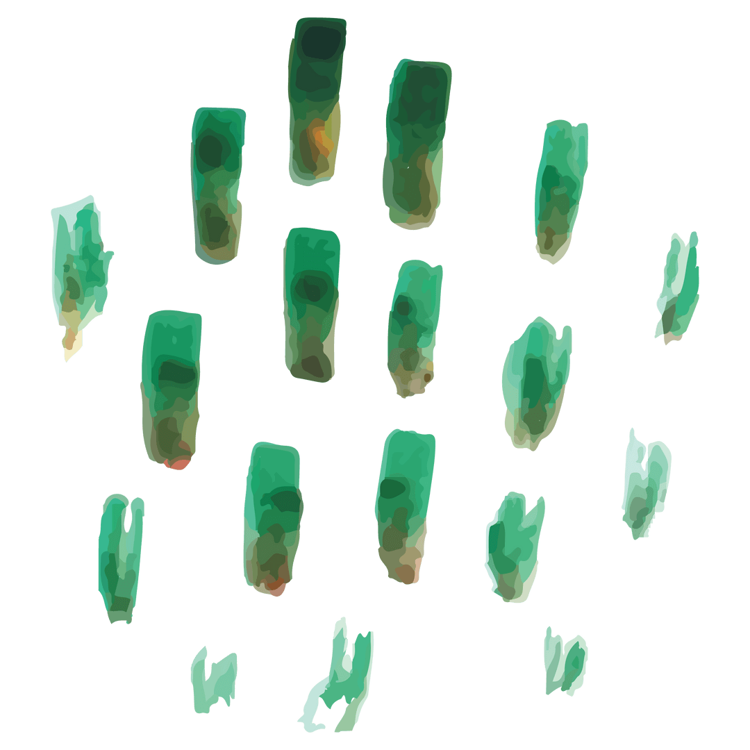 Abstract green smudge patterns on transparent background