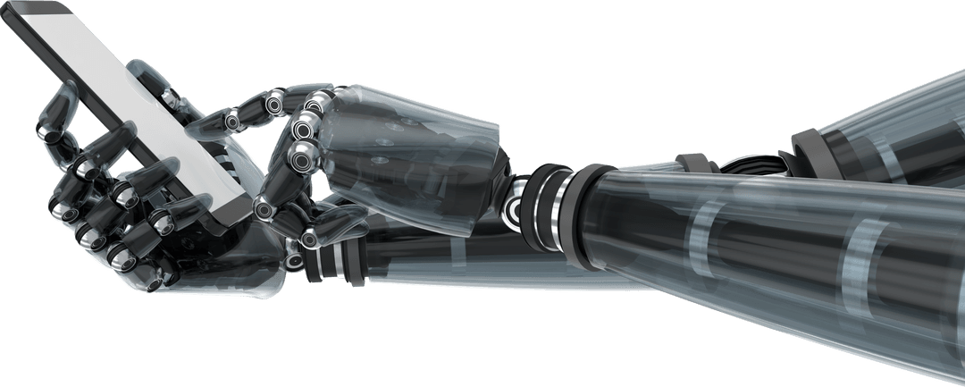Transparent Robotic Hands Operating Smartphone in Futuristic Concept