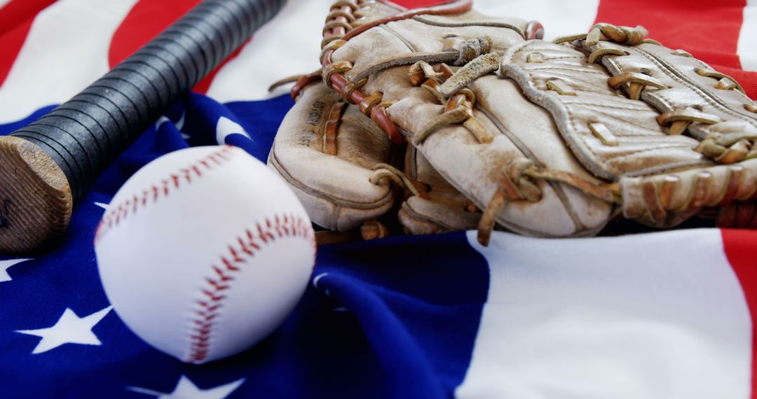 Baseball Equipment on American Flag, Patriotic Sports Concept - Free Images, Stock Photos and Pictures on Pikwizard.com