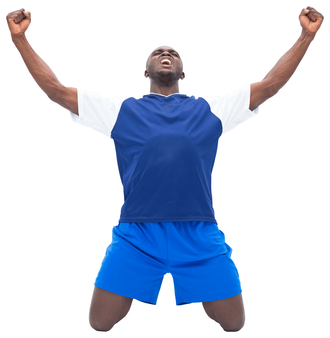 Transparent Joyful Athlete Celebrating on Knees