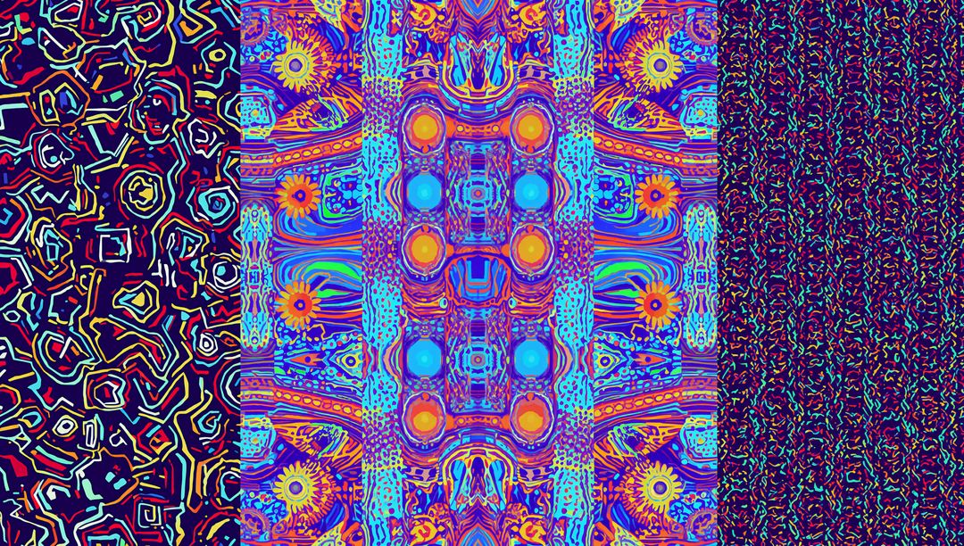 Futuristic Kaleidoscopic Neon Patterns on Techno Dark Canvas