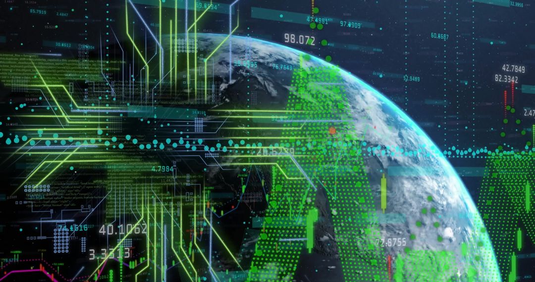 Global Financial Analytics Overlay Earth with Data Visualization
