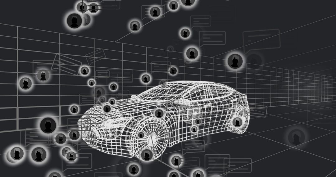 Futuristic Wireframe Car in Digital 3D Grid Ignites Innovation Theme