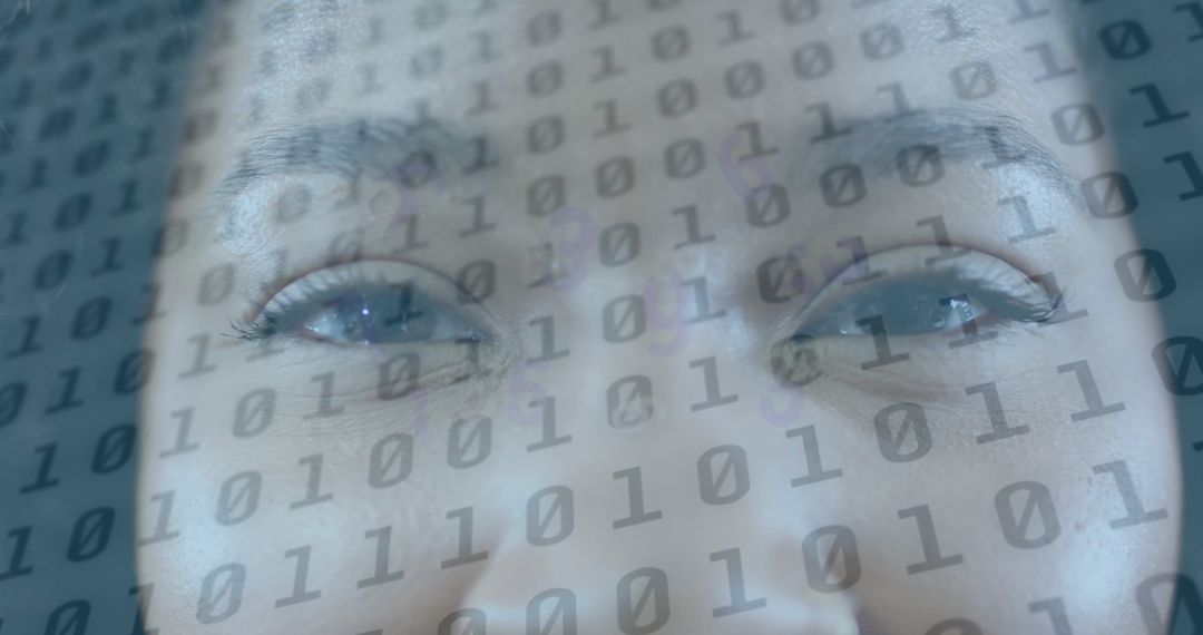 Smiling Businesswoman with Binary Code Overlay