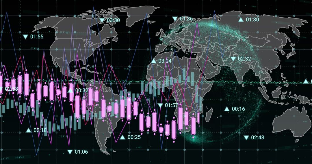 Global Financial Data Trends on Digital World Map