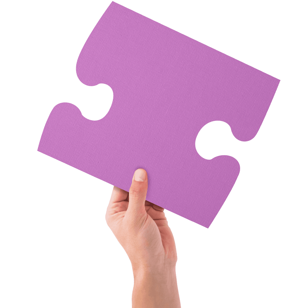 Hand Holding Purple Puzzle Piece on Transparent Background