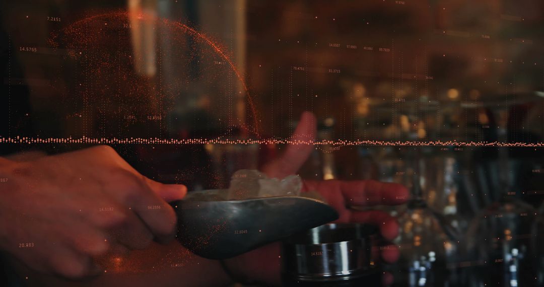 Bartender Scooping Ice Cubes into Mixing Tin for Craft Cocktails