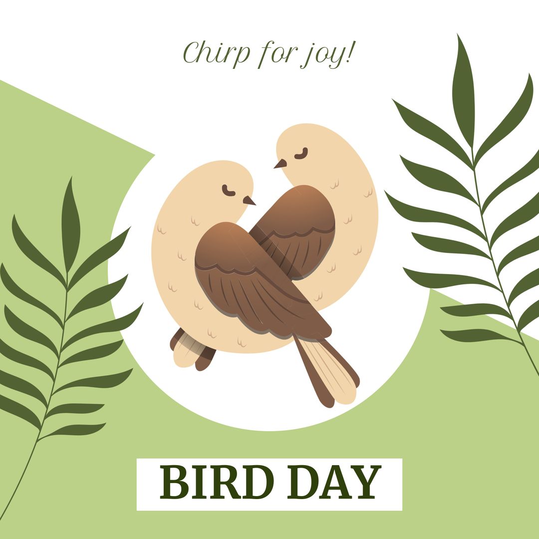 Bird Day Celebration with Illustrated Birds and Green Leaves