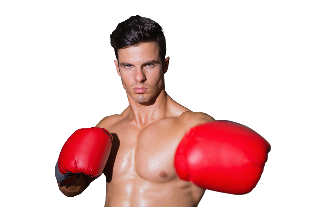 Focused Boxer in Red Gloves Punching Gesturing Against Transparent Background - Download Free Stock Images Pikwizard.com