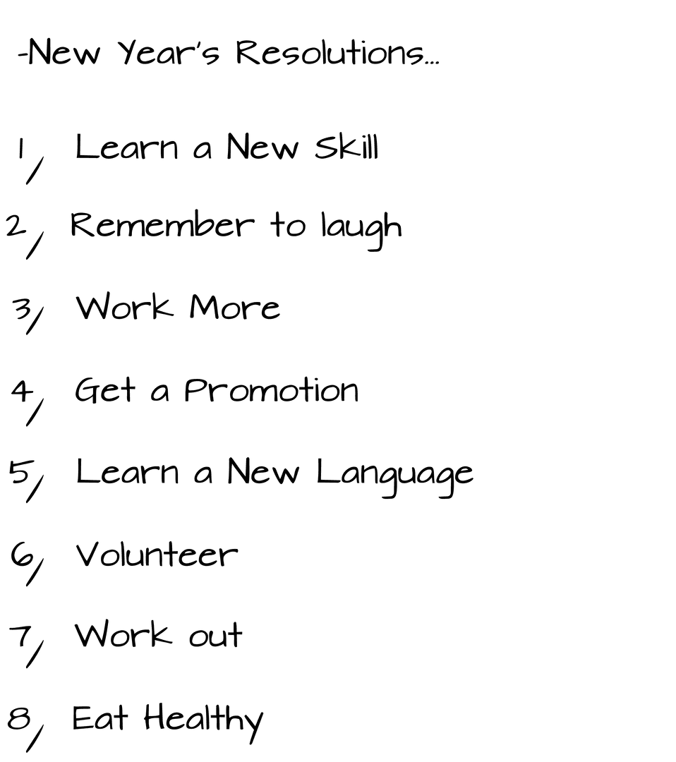 Eight New Years Resolutions Text on Transparent Background