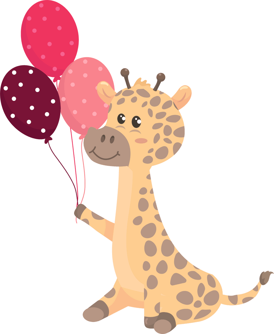 Transparent Whimsical Giraffe Holding Polka-Dotted Balloons