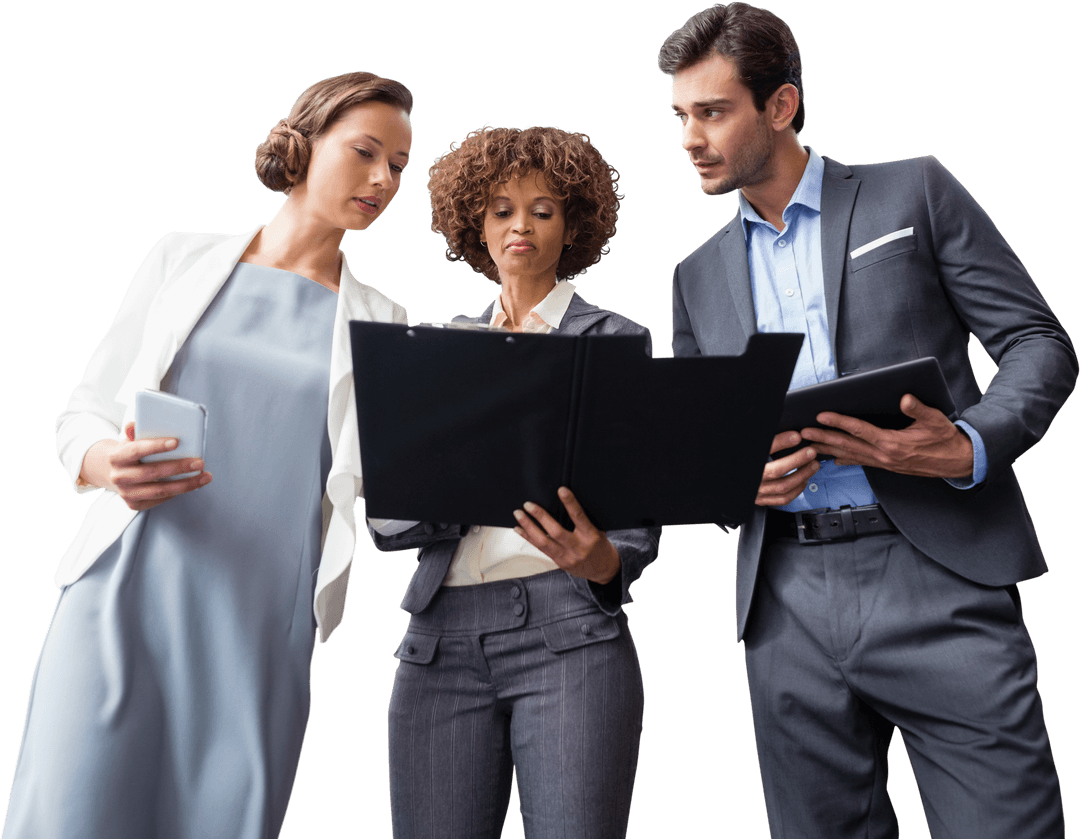 Transparent Business Team Analyzing Documents Office Collaboration