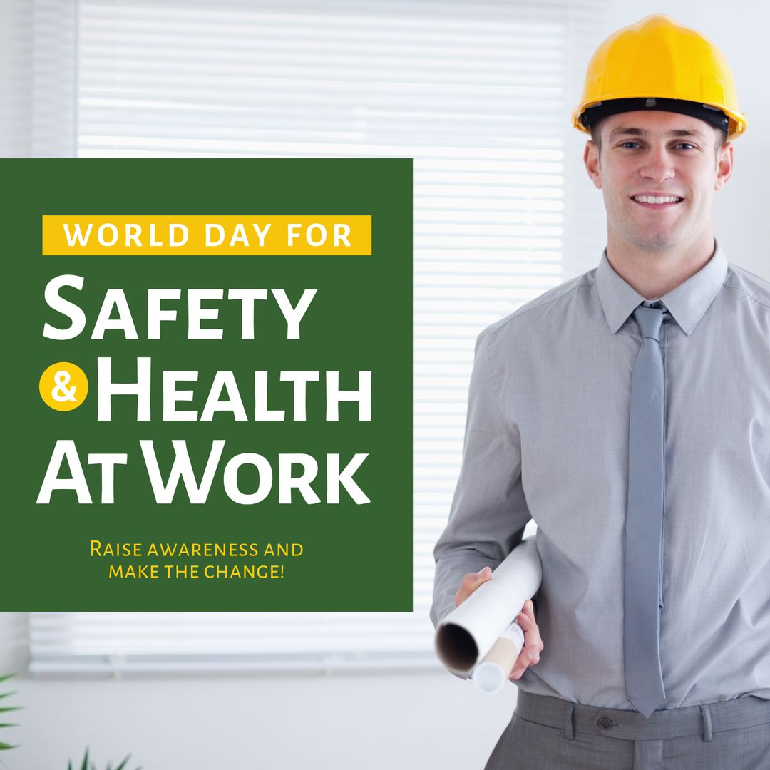 World Day for Safety and Health at Work, Architect with Safety Hat - Download Free Stock Templates Pikwizard.com