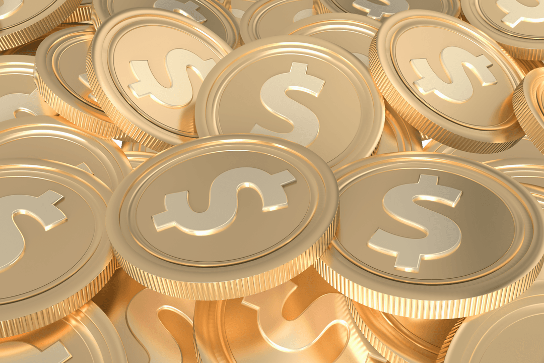 Stack of Gold Dollar Coins on Transparent Background for Finance Concepts