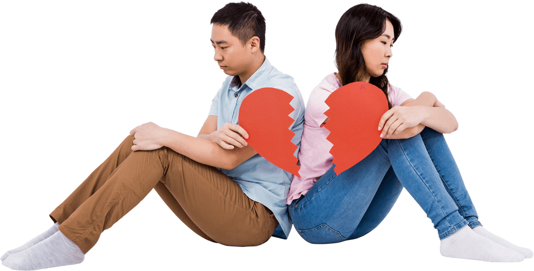 Transparent Sad Couple Holding Red Broken Heart Pieces - Download Free Stock Images Pikwizard.com