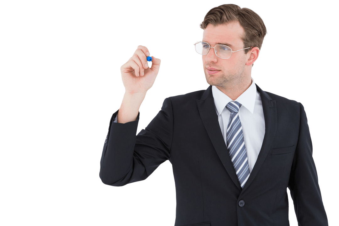 Transparent Businessman Writing with Pen