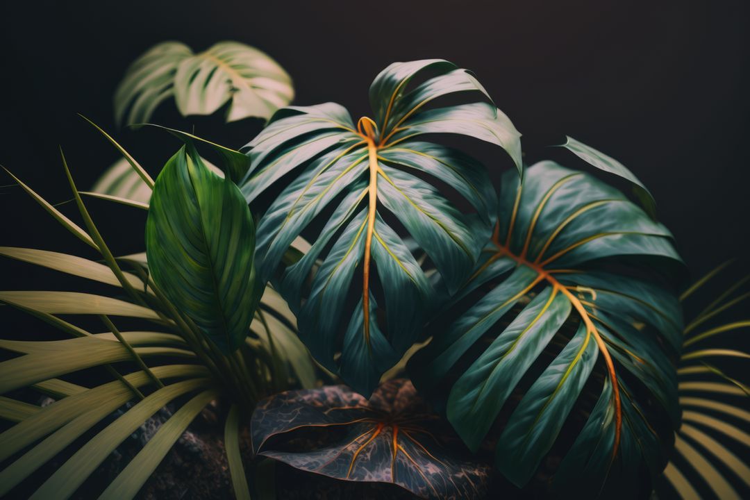 Lush Tropical Foliage Against Dark Background - Free Images, Stock Photos and Pictures on Pikwizard.com