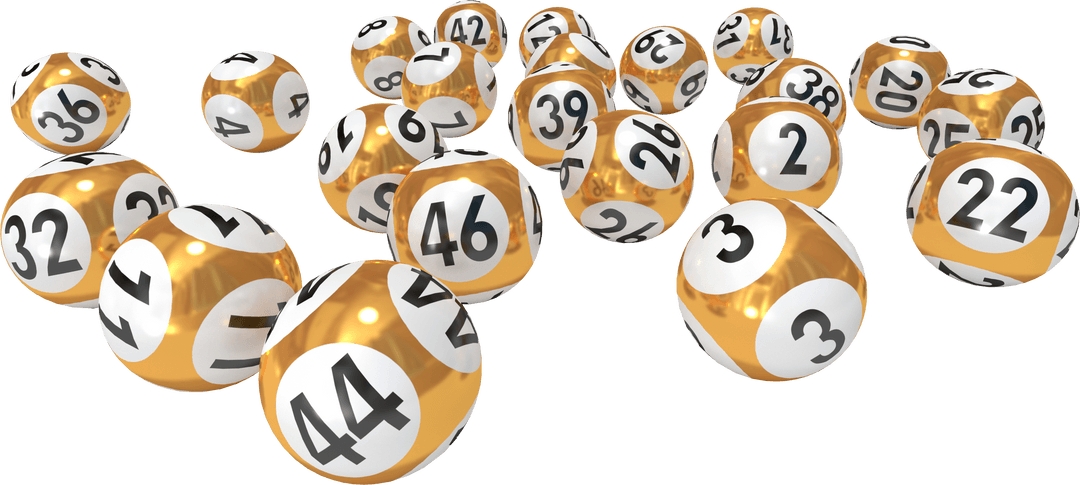 Transparent Floating Golden Lottery Balls with Numbers