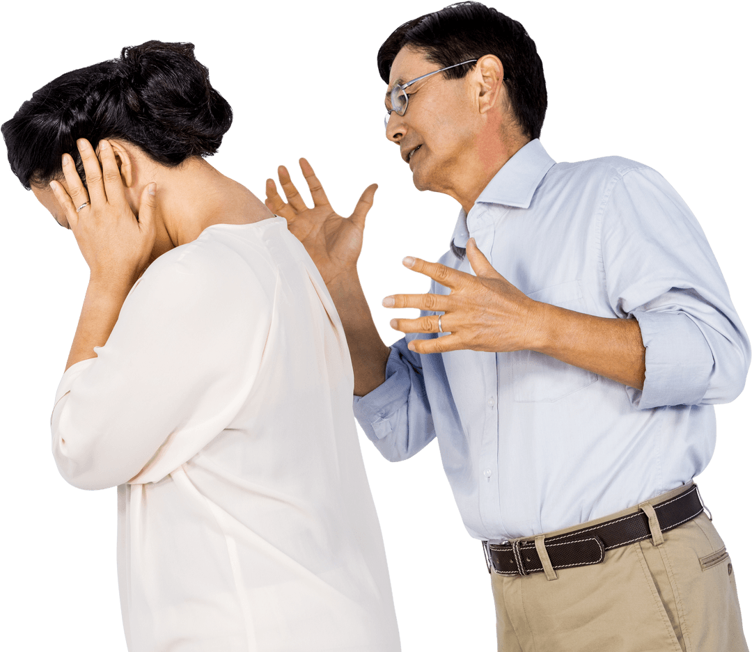 Transparent Argument Between Older Asian Couple Emotional Conflict