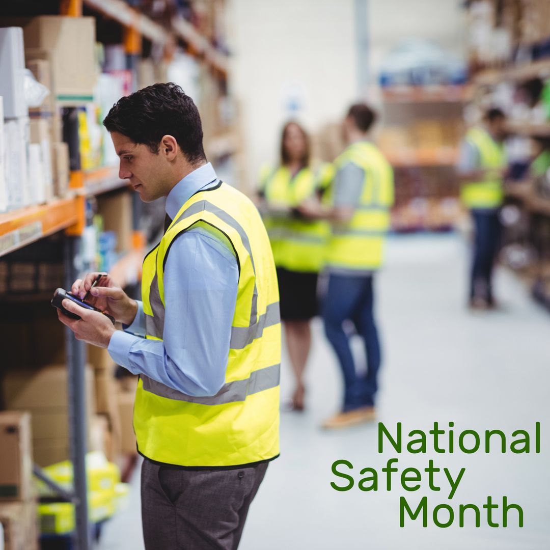 National Safety Month: Worker in High Visibility Vest Working Safely in Factory - Download Free Stock Templates Pikwizard.com