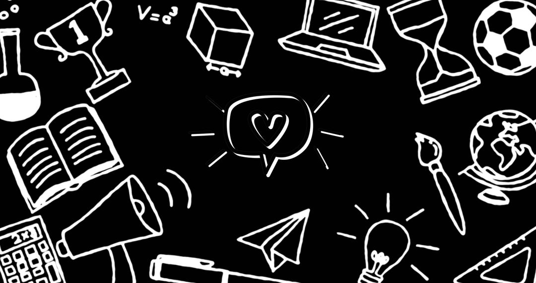 Chalkboard of Academic and Extracurricular Doodles in Black and White