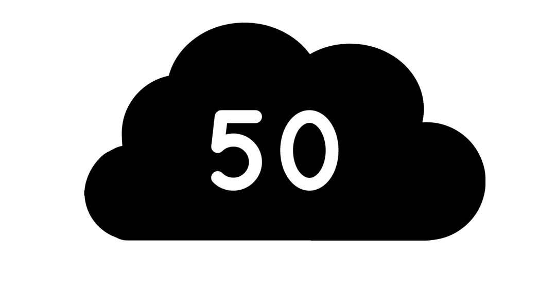 Digital Cloud with Number 50 on White Background